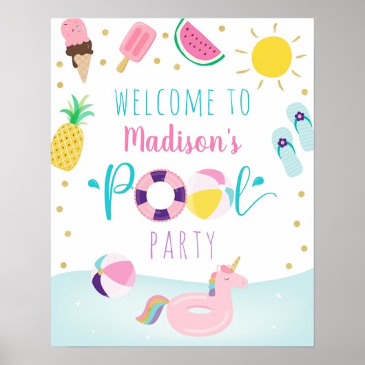 Poster Filles Pool Party Glace Cream Anniversaire Bienven (Devant)
