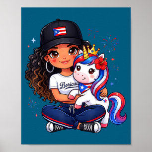 Poster Filles princesse licorne boricua drapeau tout-peti