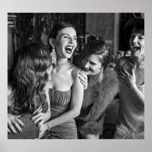 Poster Filles qui rient : belle photo noir-blanc (Devant)
