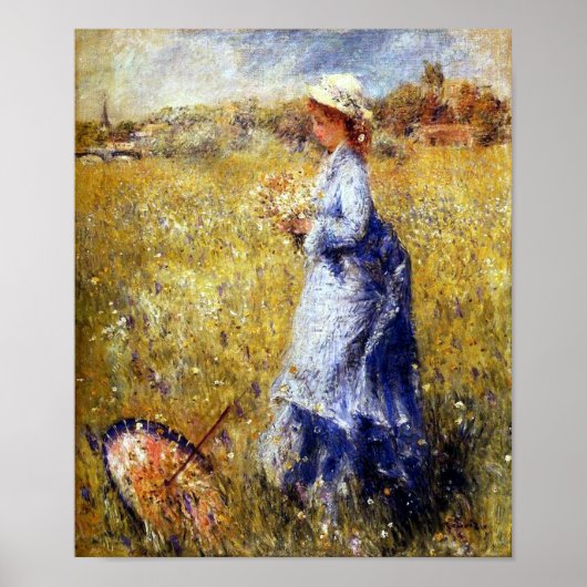 Poster Filles Rassembler Fleurs Art par Renoir Imprimer (Devant)