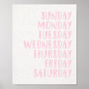 Poster Filles roses Journées de la semaine Pépinière éduc