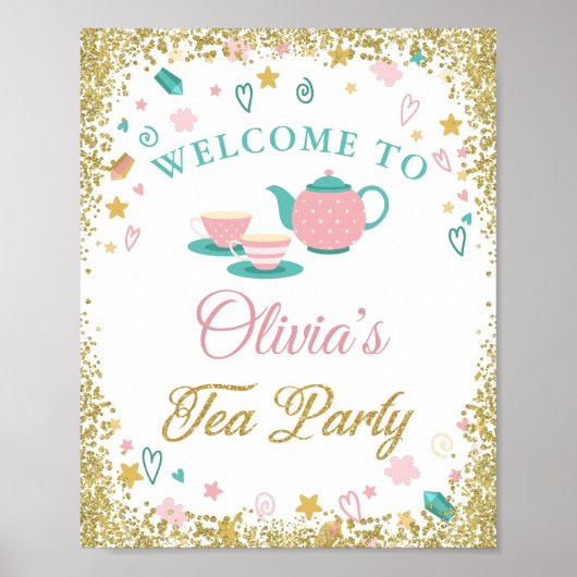 Poster Filles Tea Party Gold Parties scintillant Annivers (Devant)
