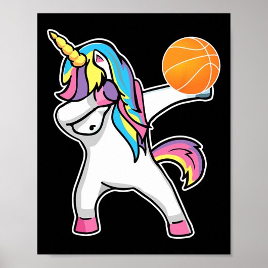 Poster Filles Unicorne Dabbing Basketball Joueur Fun Bbal (Devant)