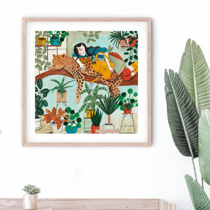 Poster Filles vertes élégantes tropicales Léopard jungle 