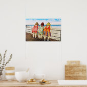 Poster Filles vintages en graisse en bouteille à la plage (Cuisine)