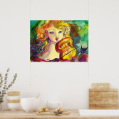 POSTER FILLETTE VIOLONISTE, VIOLON ET CHAT (Cuisine)