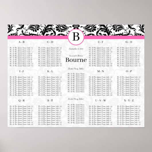 Poster Fils Damas Noir & Blanc Hot Rose (Devant)