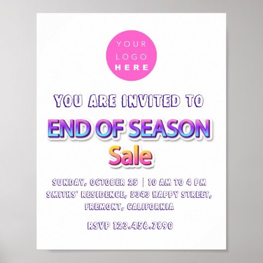 Poster Fin de saison soldes Rose Logo Garage Vente de y (Devant)