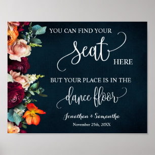 Poster Find Your Seat Wedding Reception Wine Navy Sign