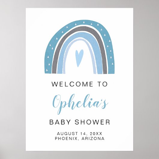 Poster FINN | Boho bleu poussière Rainbow Heart Boy Anniv (Devant)