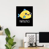 Poster Fintastic Funny Fish Pun Dark BG (Bureau à domicile)