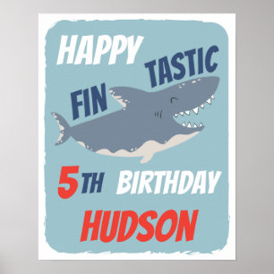 Poster Fintastique Fête d'anniversaire requin heureux, To