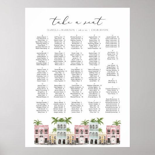 Poster FIONA Charleston SC Rainbow Row Seins Chart (Devant)