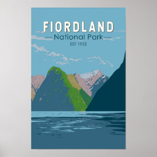 Poster Fiordland National Park Nouvelle-Zélande Voyage Ar