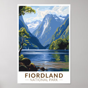 Poster Fiordland National Park Travel Art Vintage