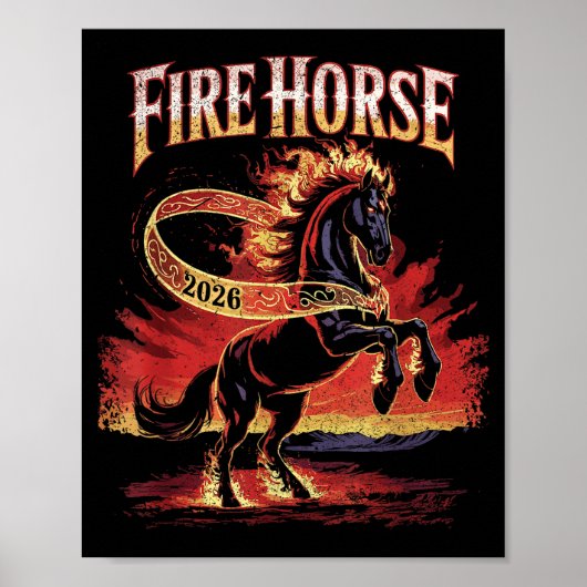 Poster Fire Horse 2026 Zodiac Art Chinese New Year (Devant)