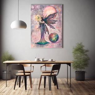 Poster Fire Opal Moon Fairy Imaginaire Art par Molly Harr