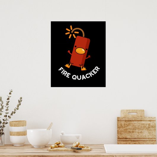 Poster Fire Quacker Funny Fireworks Pun Dark BG (Cuisine)