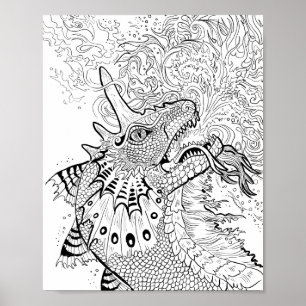 Poster Fire Spitter Dragon Lineart Couleur votre propre