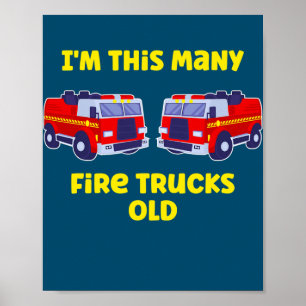 Poster Fire Truck 2e anniversaire pour garçons de 2 ans