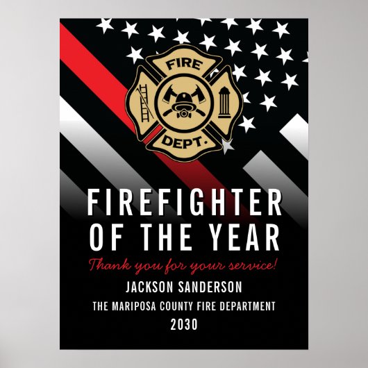 Poster Firefighter of the Year Employee Logo Red Line (Devant)