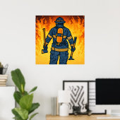 Poster Firefighter Standing Against the Flames (Bureau à domicile)