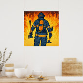 Poster Firefighter Standing Against the Flames (Cuisine)