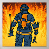 Poster Firefighter Standing Against the Flames (Devant)