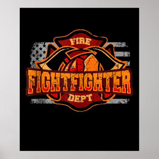 Poster Fireman American Flag Red Line (Devant)