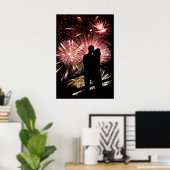 Poster Fireworks Couple Kisser Silhouette (Bureau à domicile)