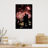 Poster Fireworks Couple Kisser Silhouette (Cuisine)