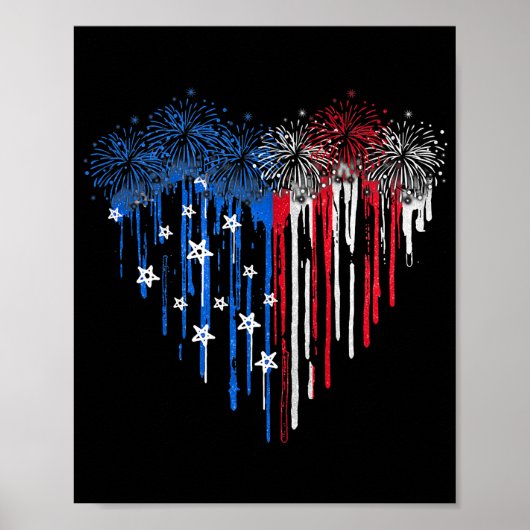 Poster Fireworks Drit Coeur Drapeau américain Patriotique (Devant)