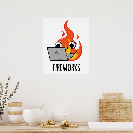 Poster Fireworks Funky Fire Flame Pun (Cuisine)