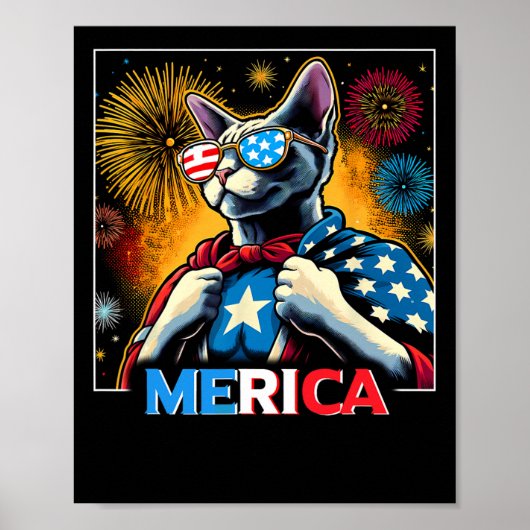 Poster Fireworks Patriotique Devon Rex Cat Merica (Devant)