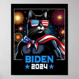Poster Fireworks Us Président Biden 2024 Chat noir