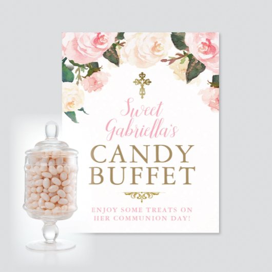Poster First Communion & Baptism CANDY BUFFET PINK