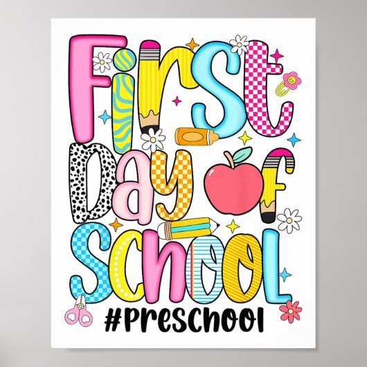 Poster First Day Of Preschool Teacher Kid Boy Preppy Back (Devant)