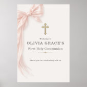 Poster First Holy Communion Pink Bow Girl Welcome (Devant)