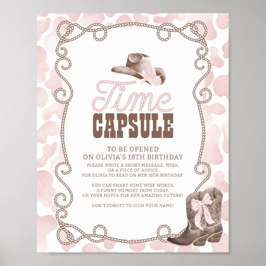 Poster First Rodeo 1st Birthday Pink Time Capsule Sign (Devant)