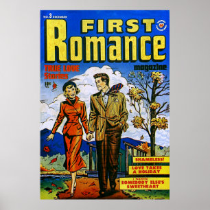 Poster First Romance Autumn Love Comics Vintage