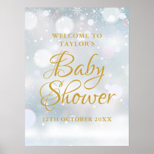 Poster First Snowflakes Baby Shower Welcome Sign