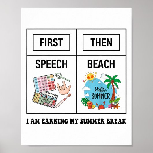 Poster First Speech Then Beach Funny Speech Therapy Summe (Devant)