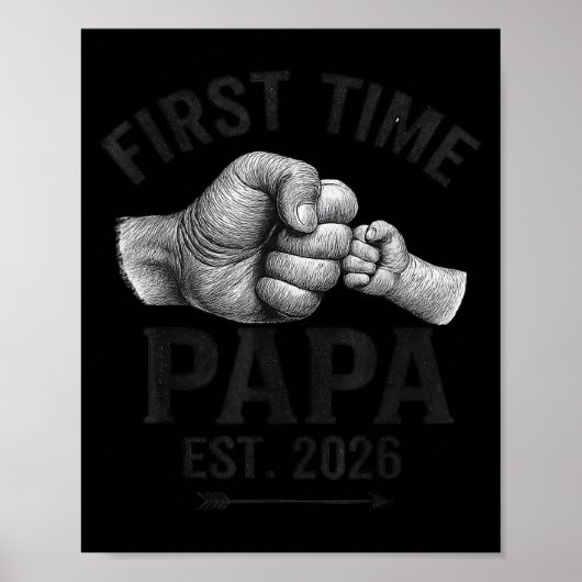 Poster First Time Papa Est 2026 Fist Bump New Dad Father' (Devant)