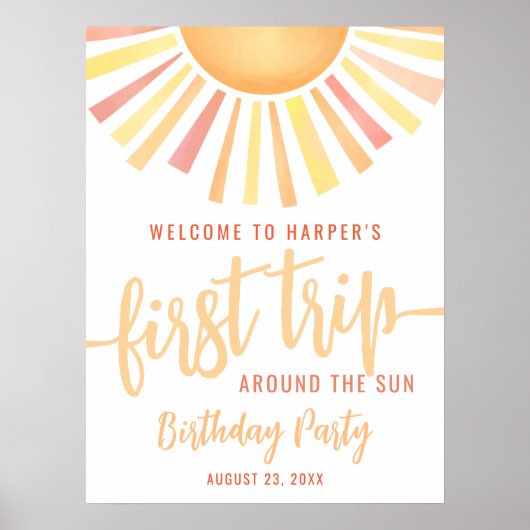 Poster First Trip Around The Sun 1st Birthday Welcome (Devant)