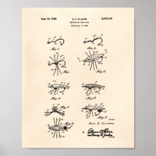 Poster Fish Lure 1949 Brevet Art Vieux Poivre