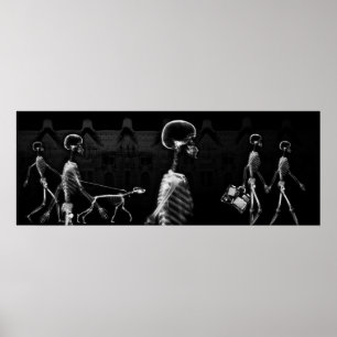 Poster Fish Tank BKRD X-Ray Skeletons Midnight Stroll B&W
