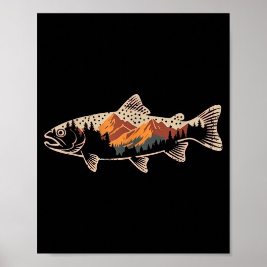 Poster Fishing B Fish Mountain Star Fisherman Art Men Wom (Devant)