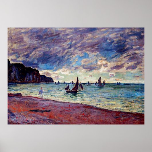 Poster Fishing Boats by the Beach and the Cliffs (Devant)