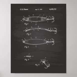 Poster Fishing Lure 1964 Patent Art Chalkboard