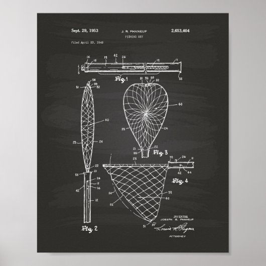 Poster Fishing Net 1953 Patent Art Chalkboard (Devant)